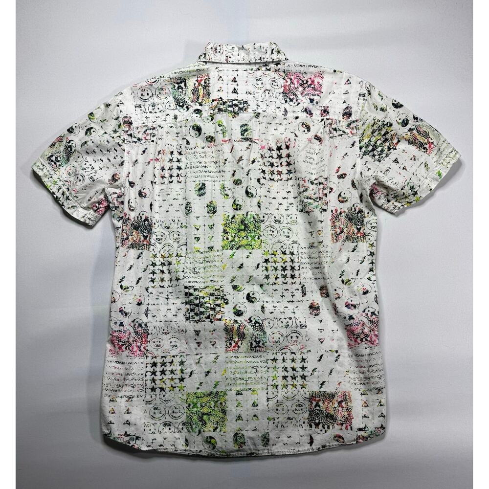 Christian Fletcher + RVCA Men's Short Sleeve White Geo Print Button Up Shirt - S - Picture 3 of 5